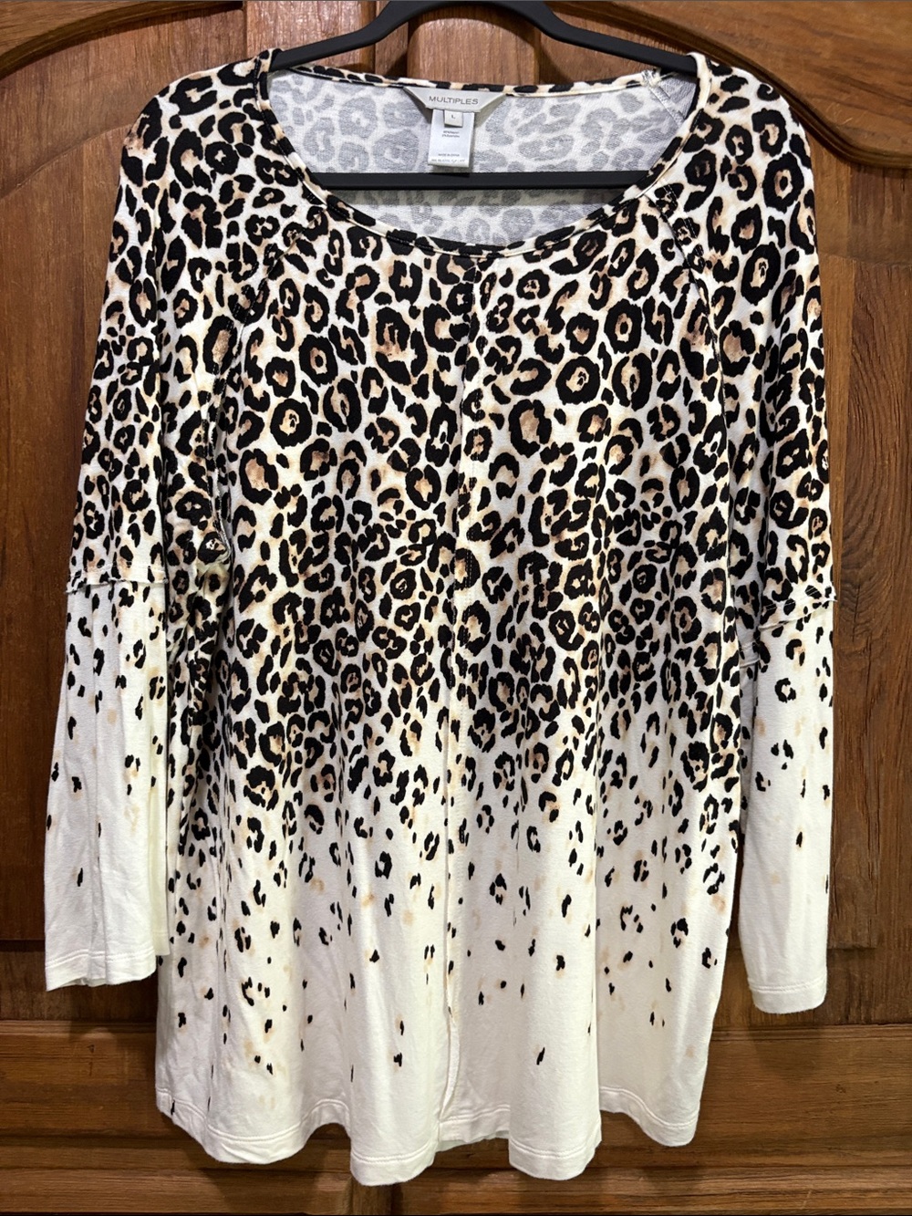 Multiples Cream Leopard-Print Scoop Neck Long Sleeve Top